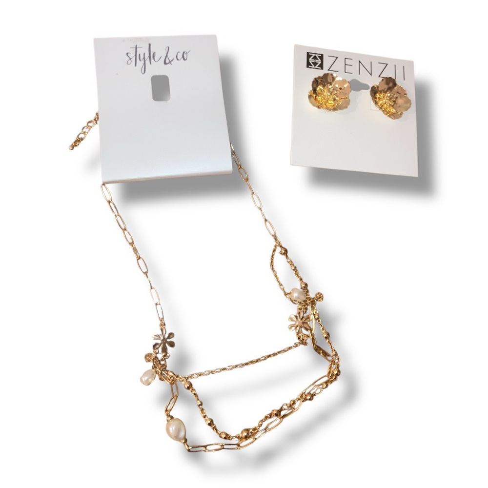 Style & Co Gold Necklace and Zenzii Earrings - NWT